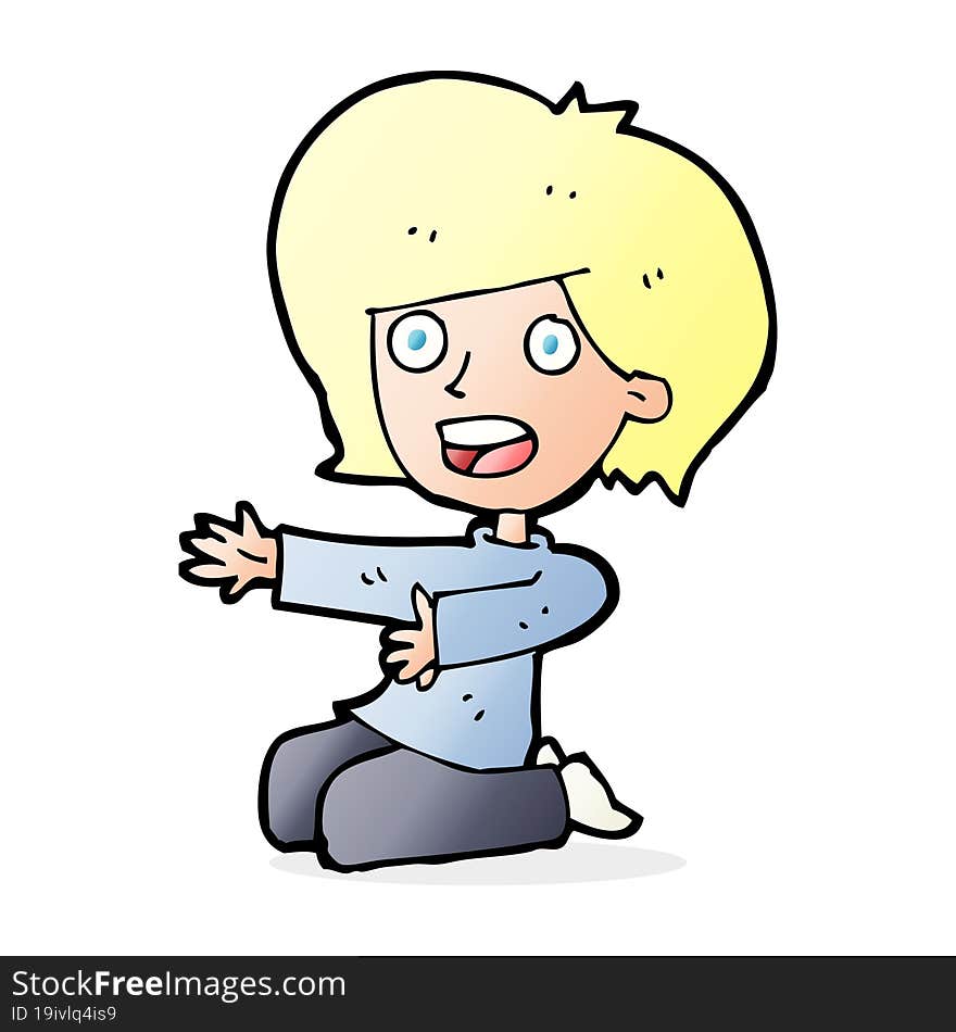 Cartoon Shocked Woman On Knees