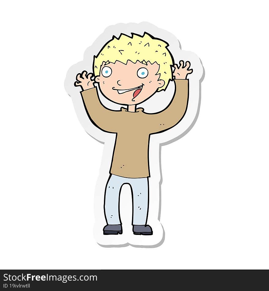 sticker of a cartoon excited boy