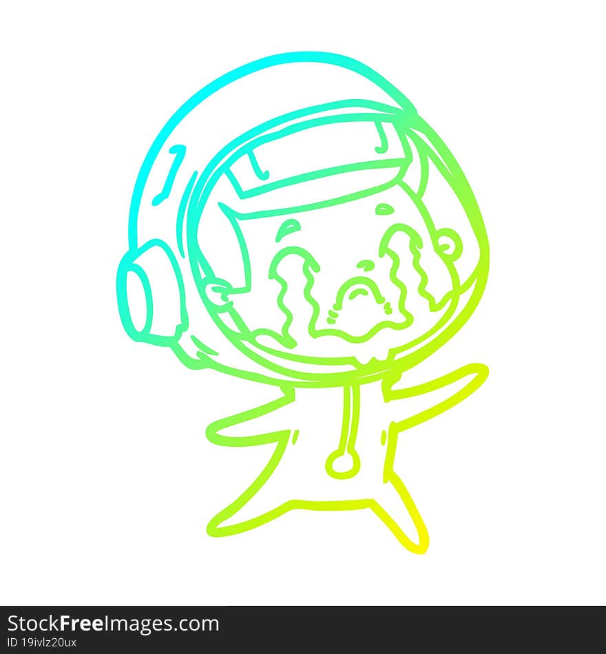 cold gradient line drawing of a cartoon crying astronaut