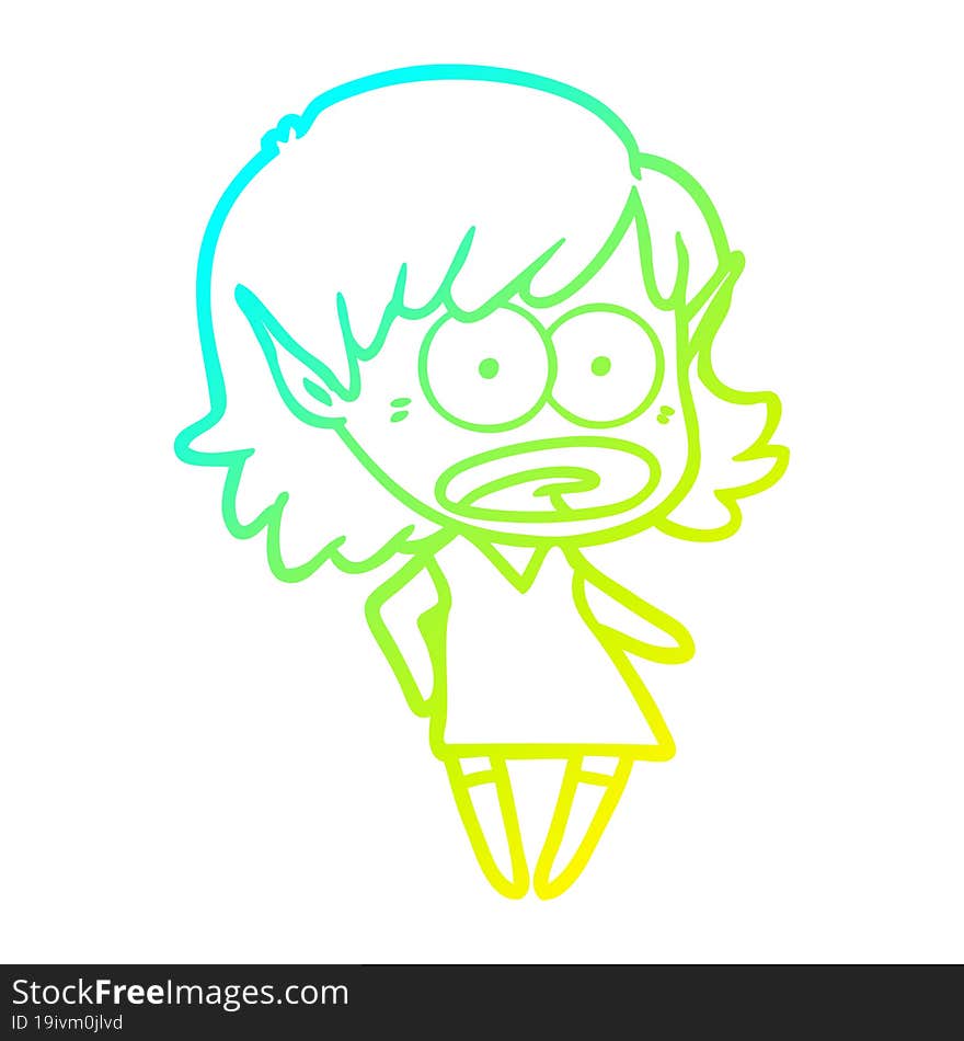 cold gradient line drawing cartoon shocked elf girl