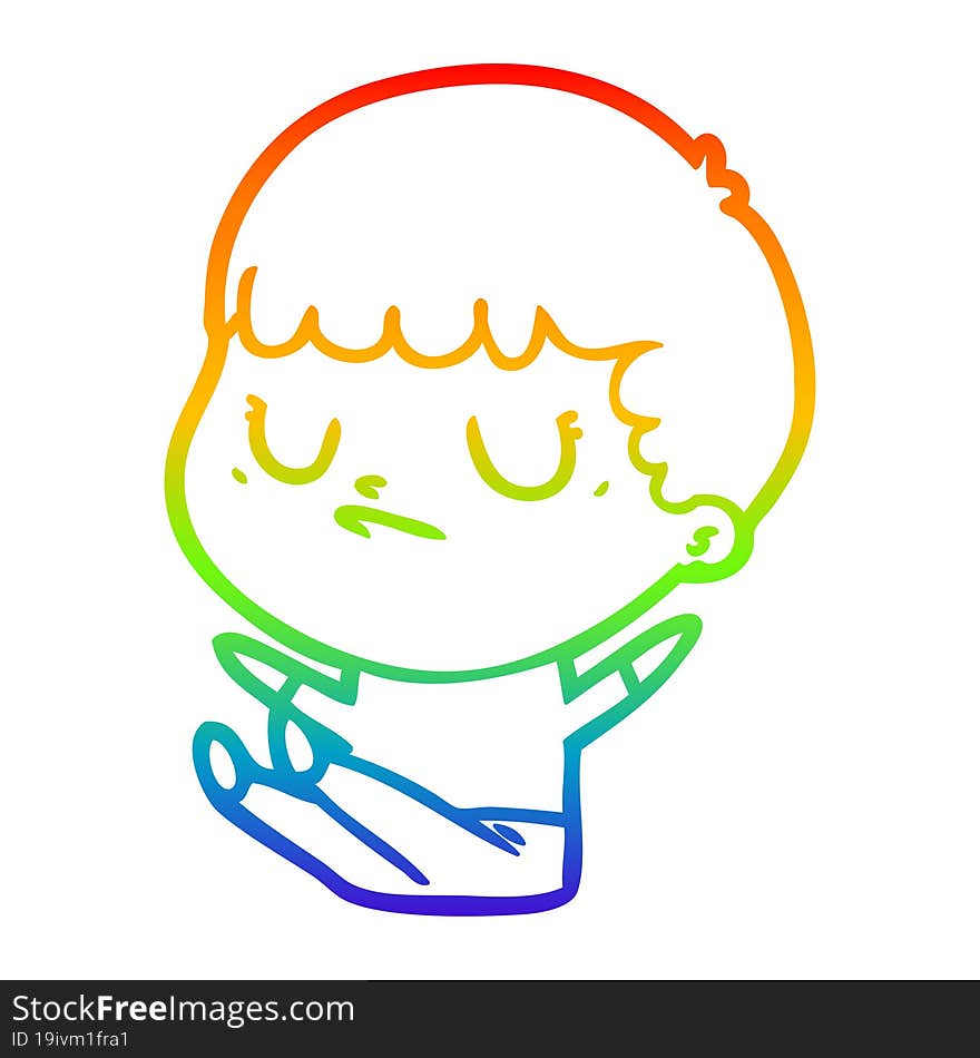 rainbow gradient line drawing of a cartoon grumpy boy