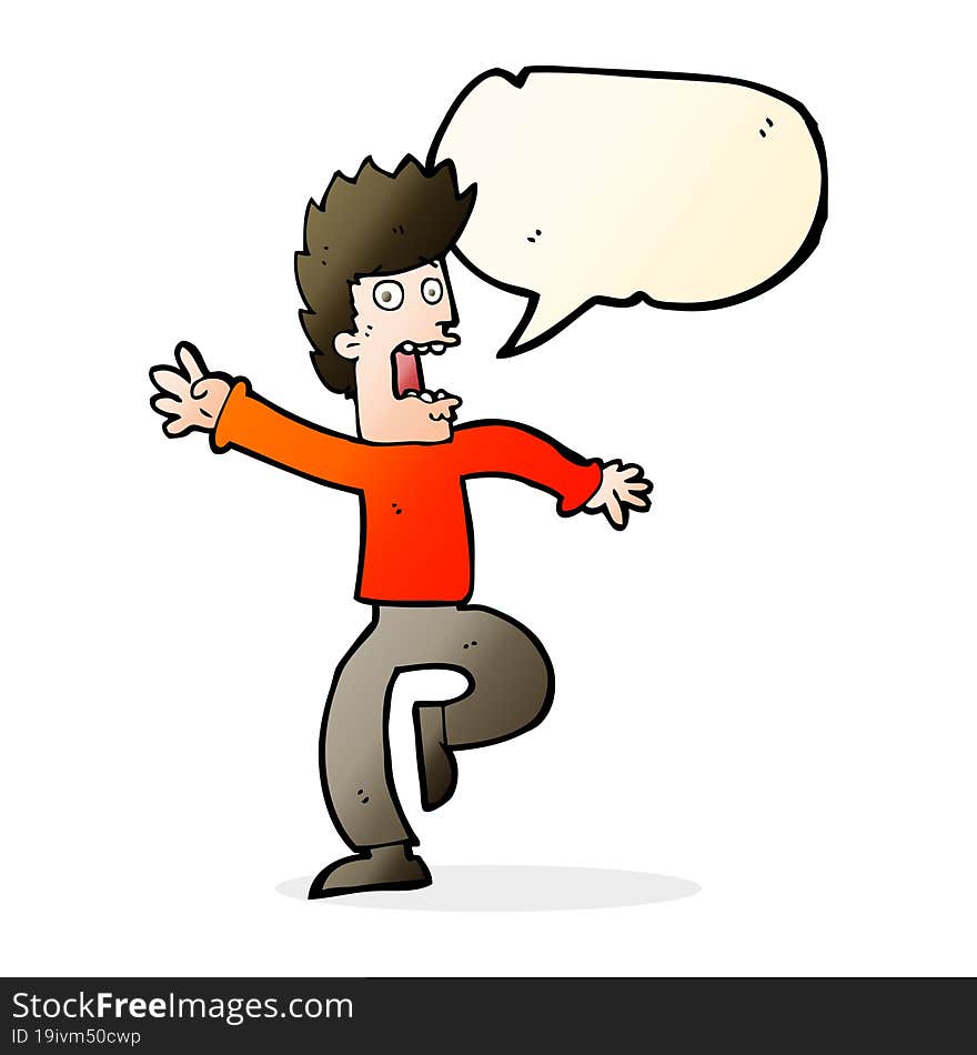 cartoon frightened man with speech bubble