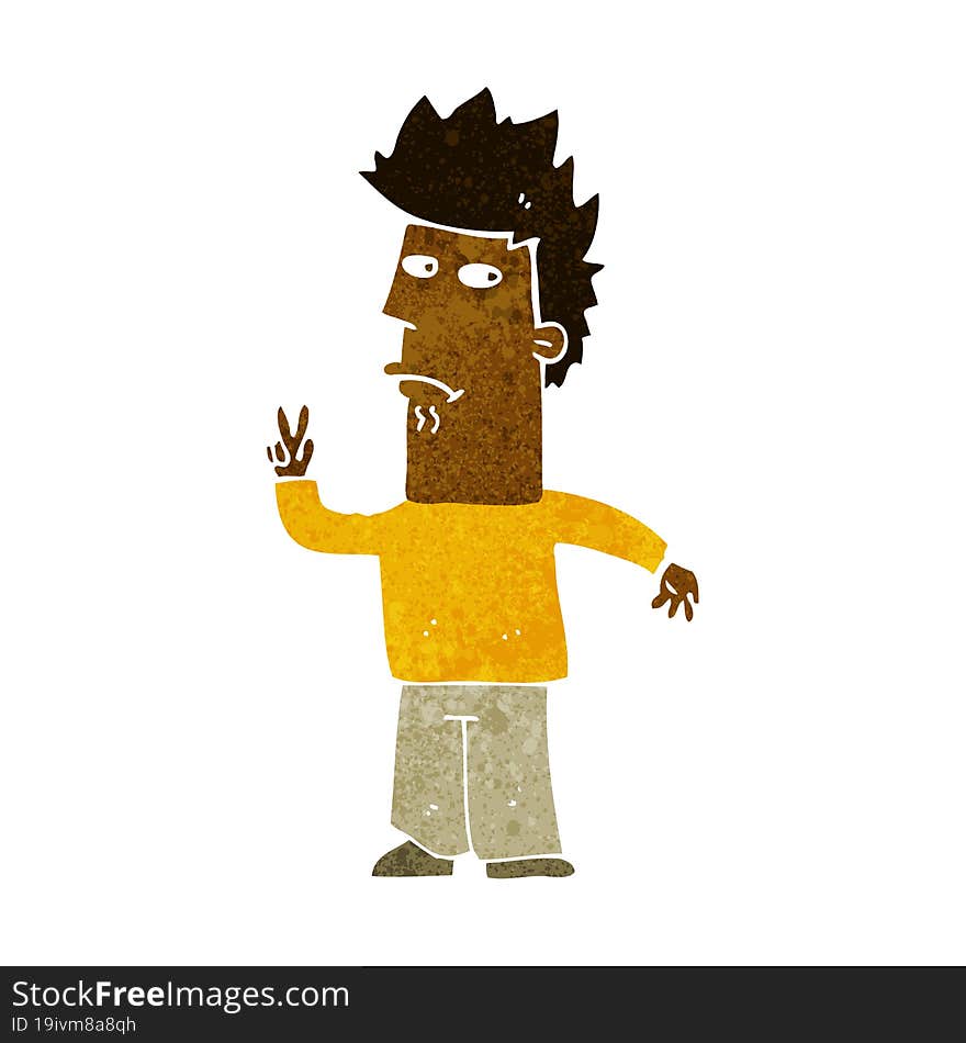 Cartoon Man Giving Peace Sign