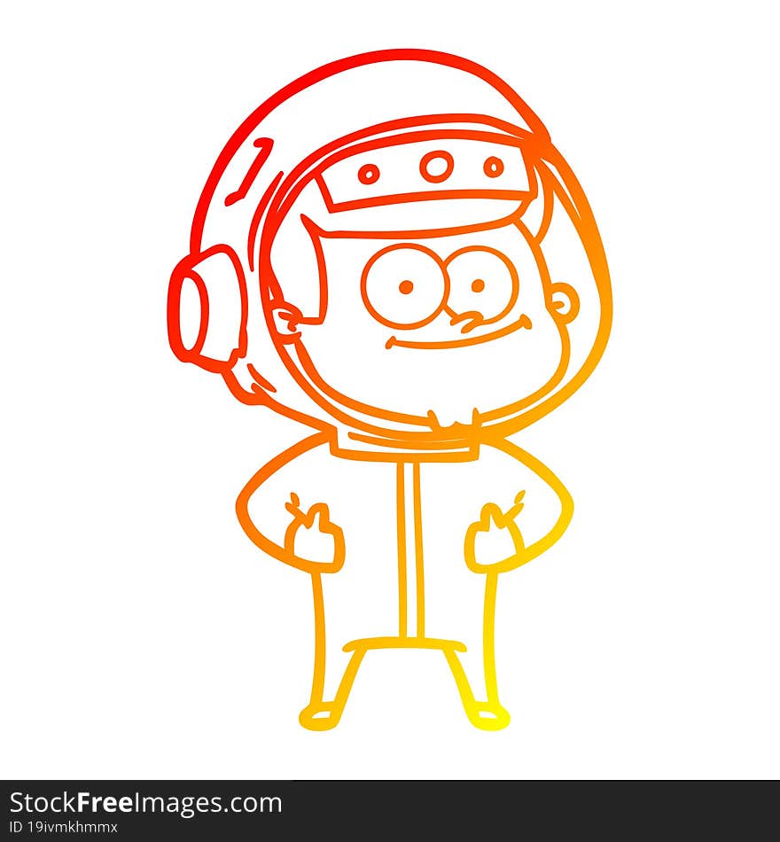 warm gradient line drawing of a happy astronaut cartoon