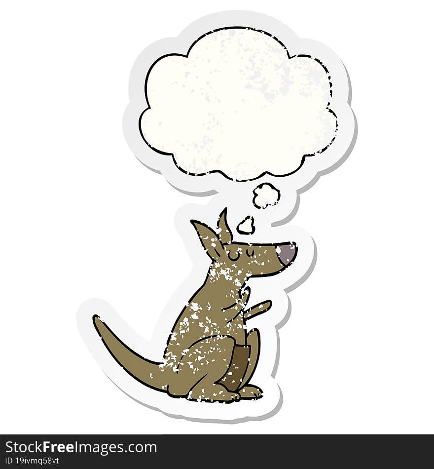 cartoon kangaroo with thought bubble as a distressed worn sticker