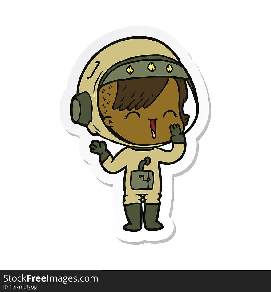 Sticker Of A Cartoon Laughing Astronaut Girl