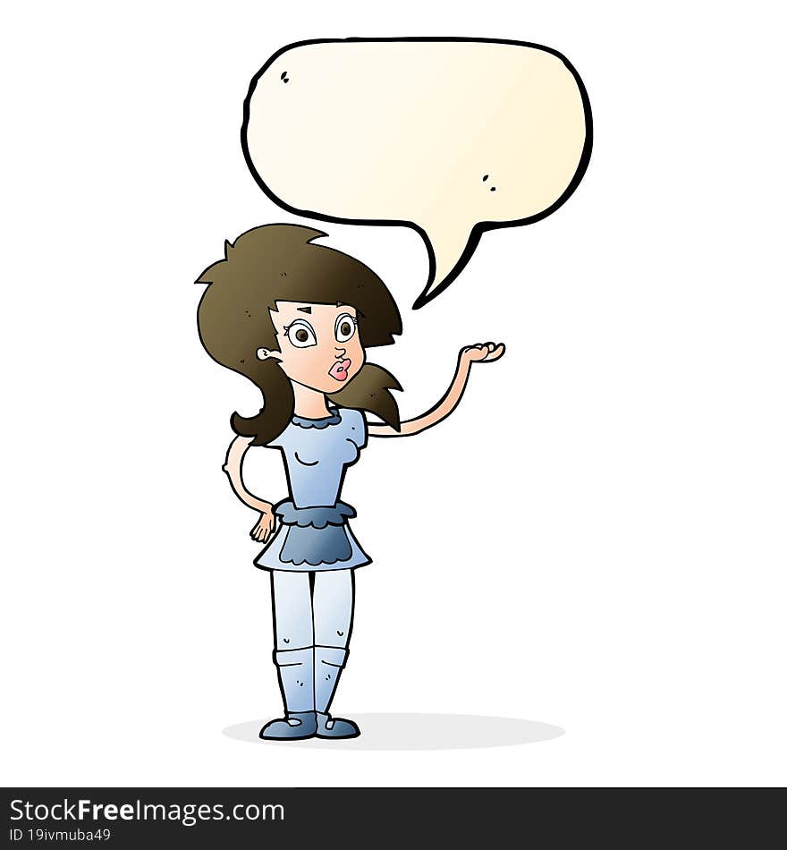 cartoon pretty waitress with speech bubble