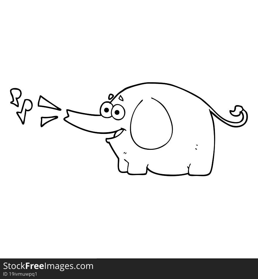 Black And White Cartoon Trumpeting Elephant