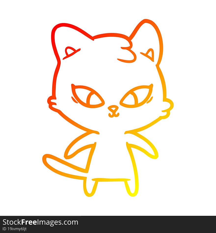 warm gradient line drawing cute cartoon cat