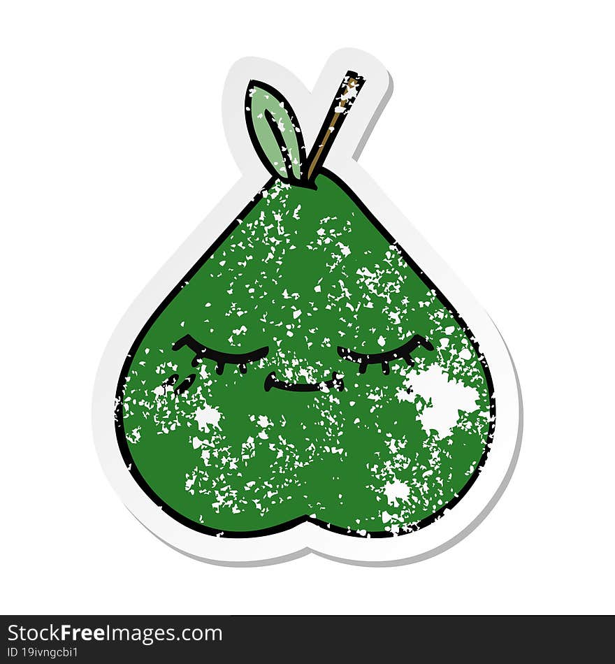 distressed sticker of a cute cartoon pear