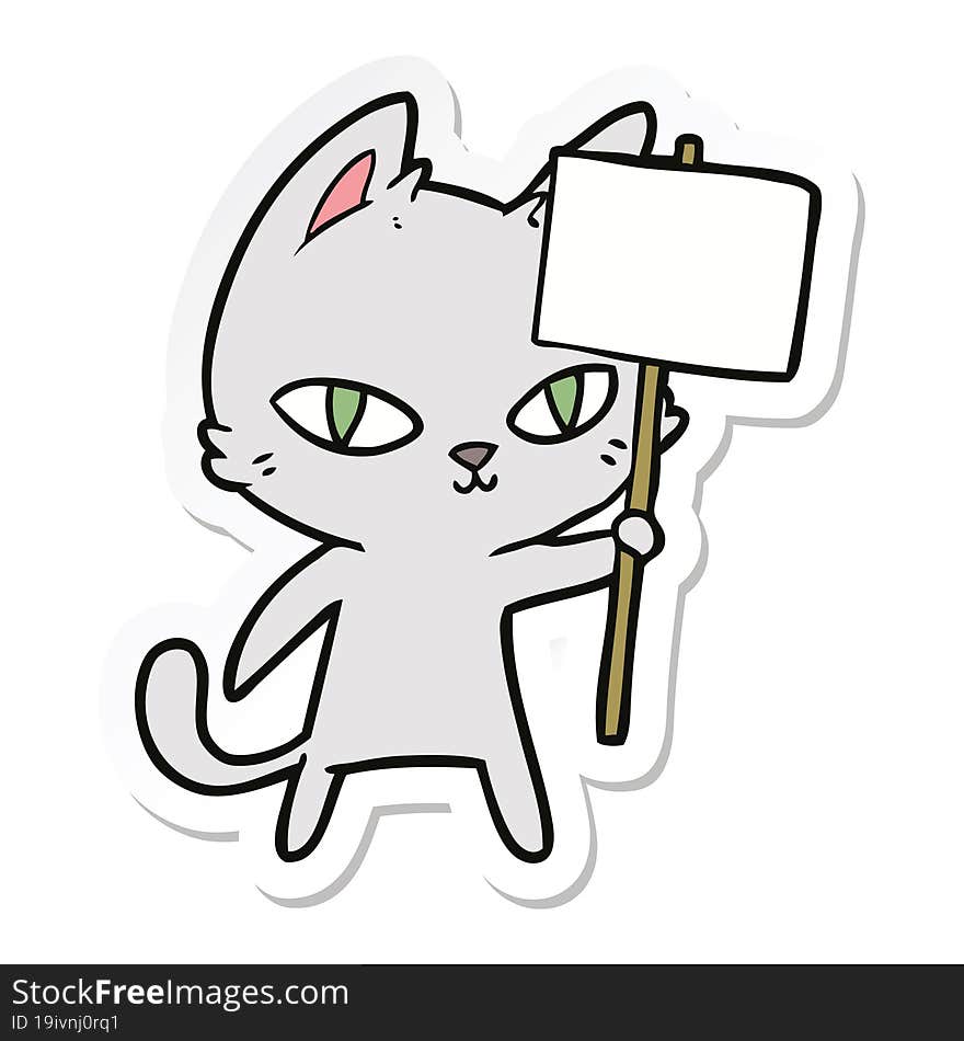 sticker of a cartoon cat waving sign