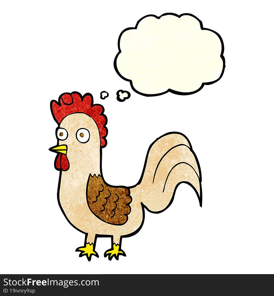 cartoon rooster with thought bubble