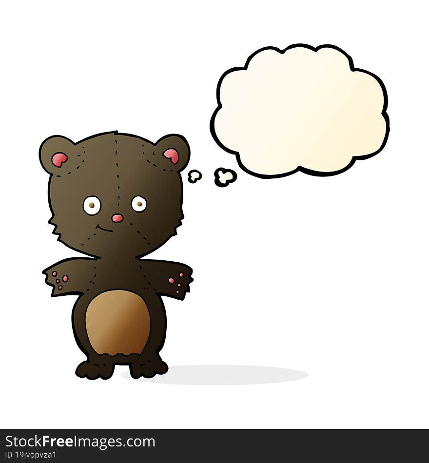 Cartoon Happy Black Bear With Thought Bubble