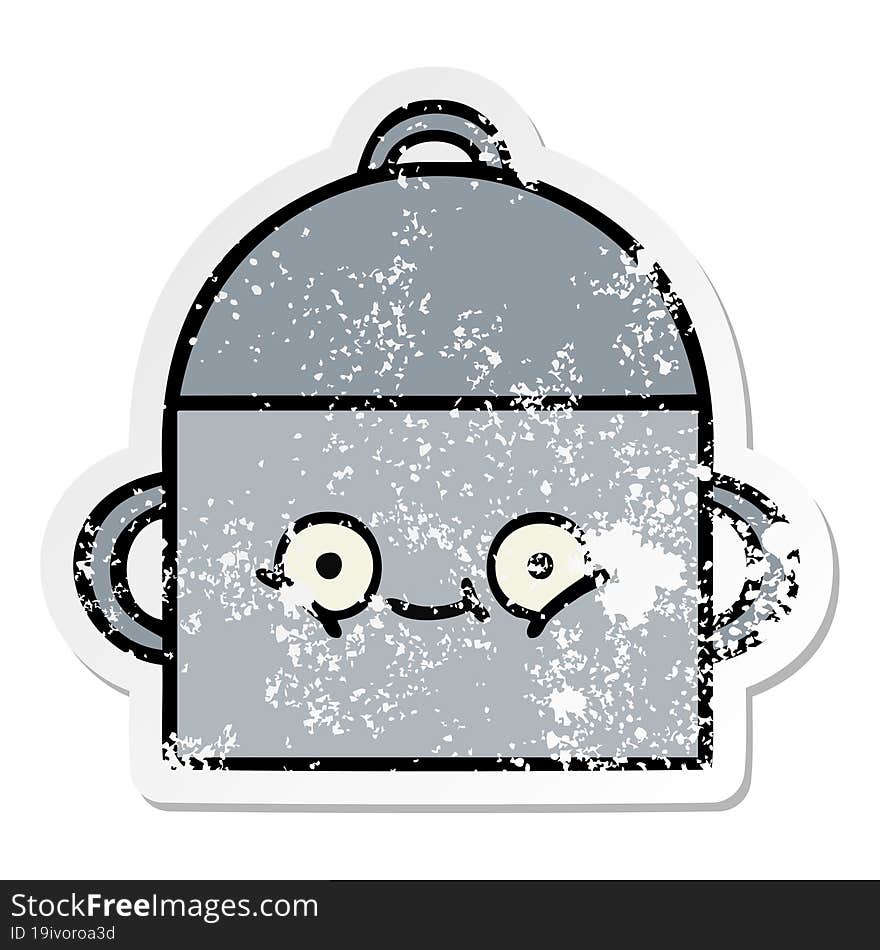 Distressed Sticker Of A Cute Cartoon Cooking Pot