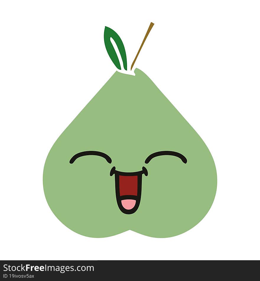 flat color retro cartoon of a green pear