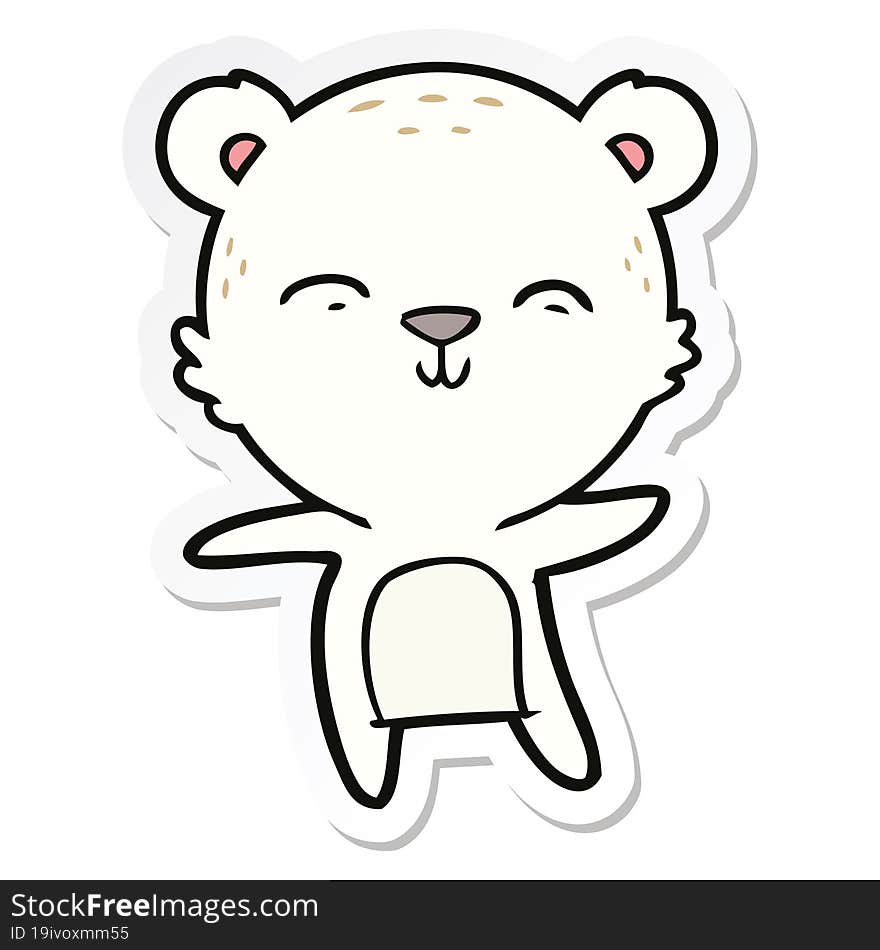 sticker of a happy cartoon polar bear dancing