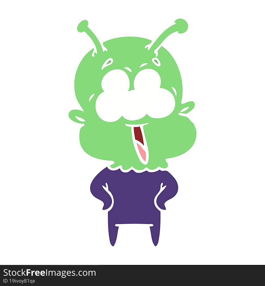 happy flat color style cartoon alien