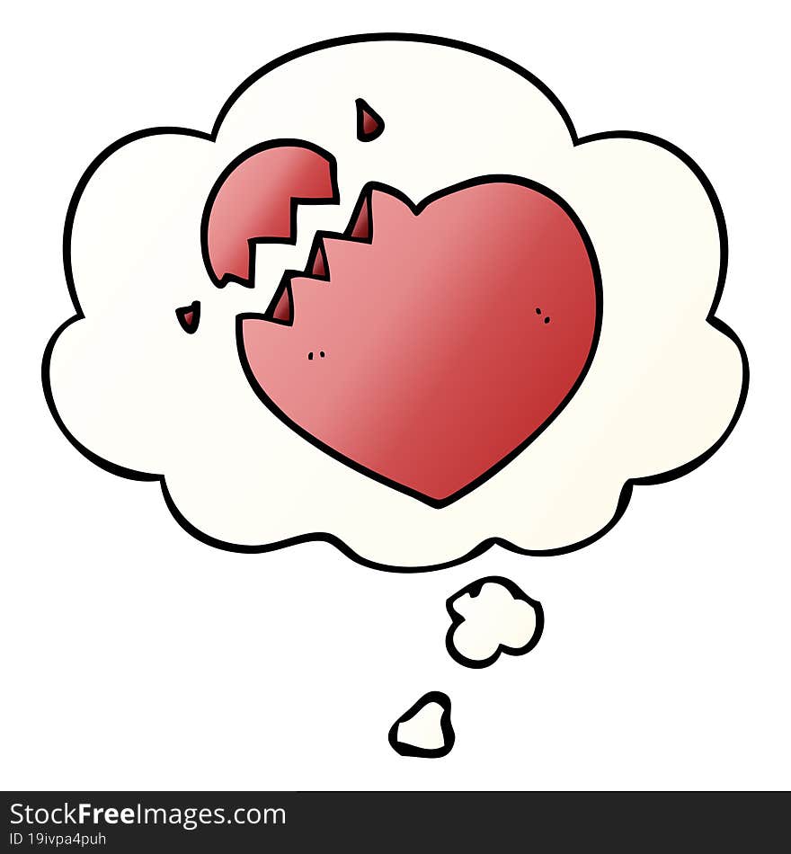 cartoon broken heart with thought bubble in smooth gradient style