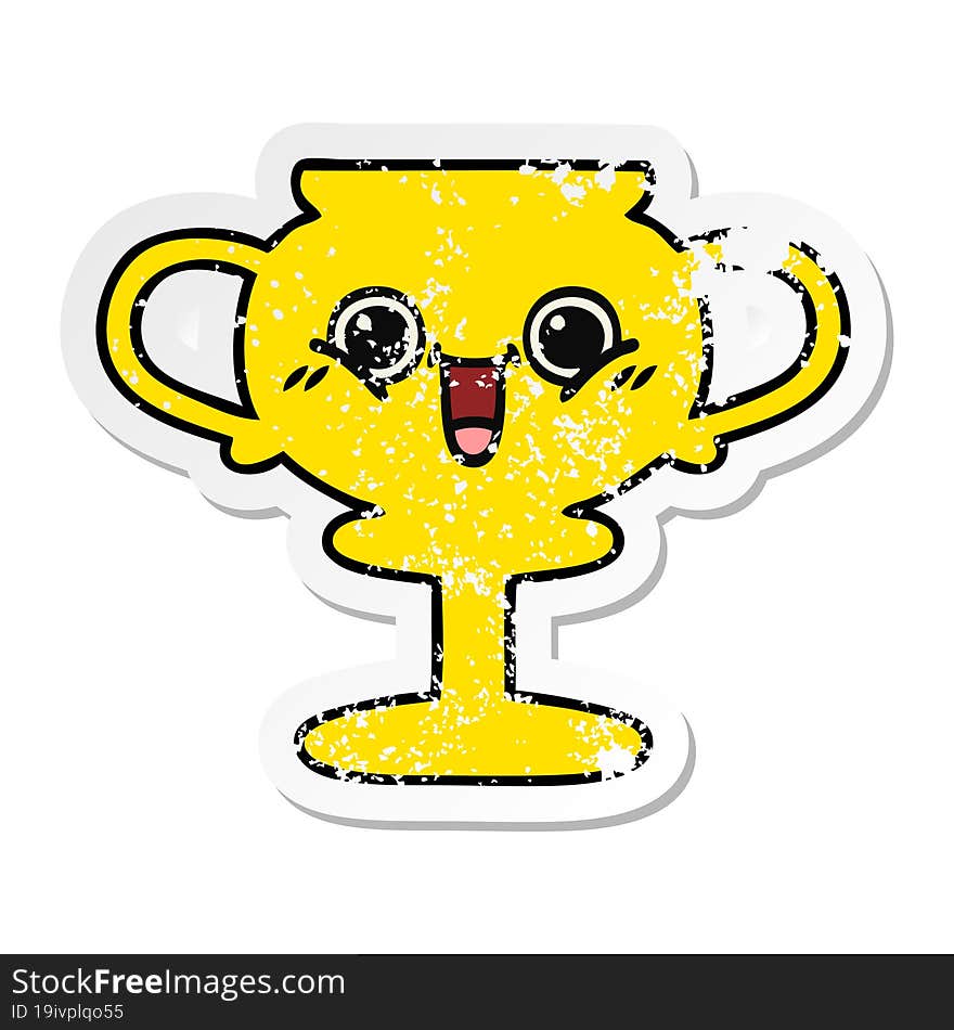 distressed sticker of a cute cartoon trophy