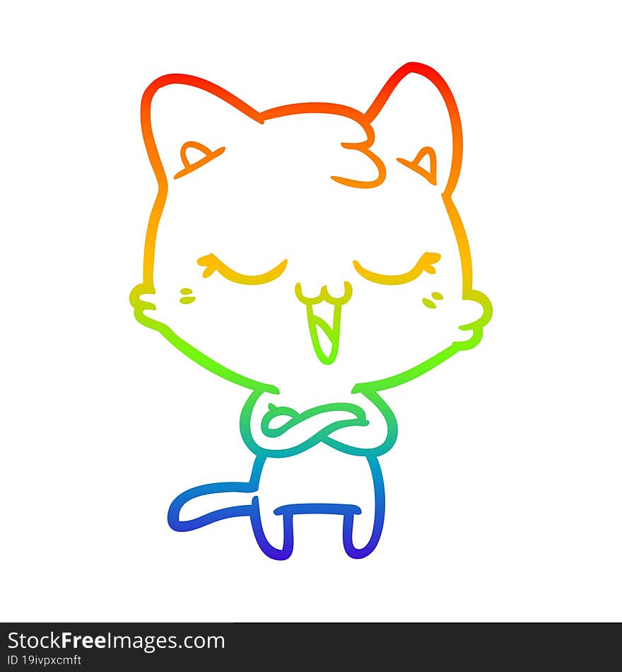 rainbow gradient line drawing of a happy cartoon cat