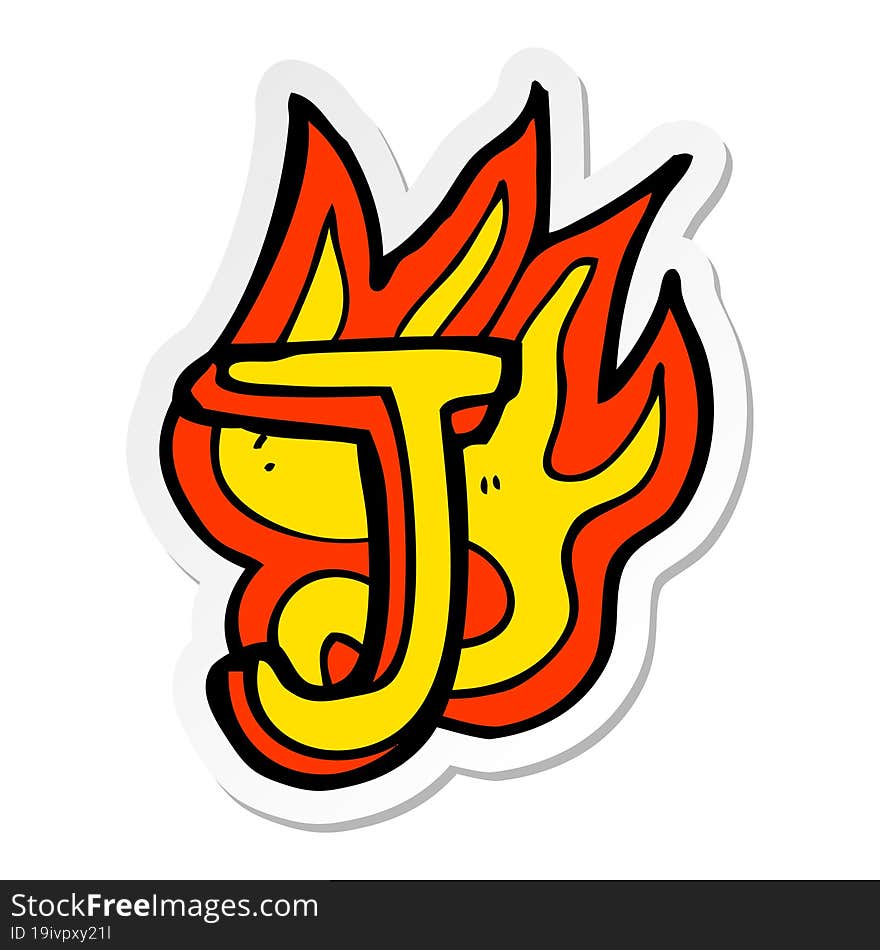 sticker of a cartoon flaming letter