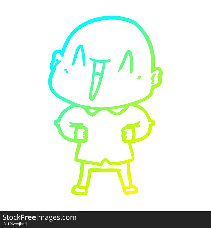 cold gradient line drawing happy cartoon bald man