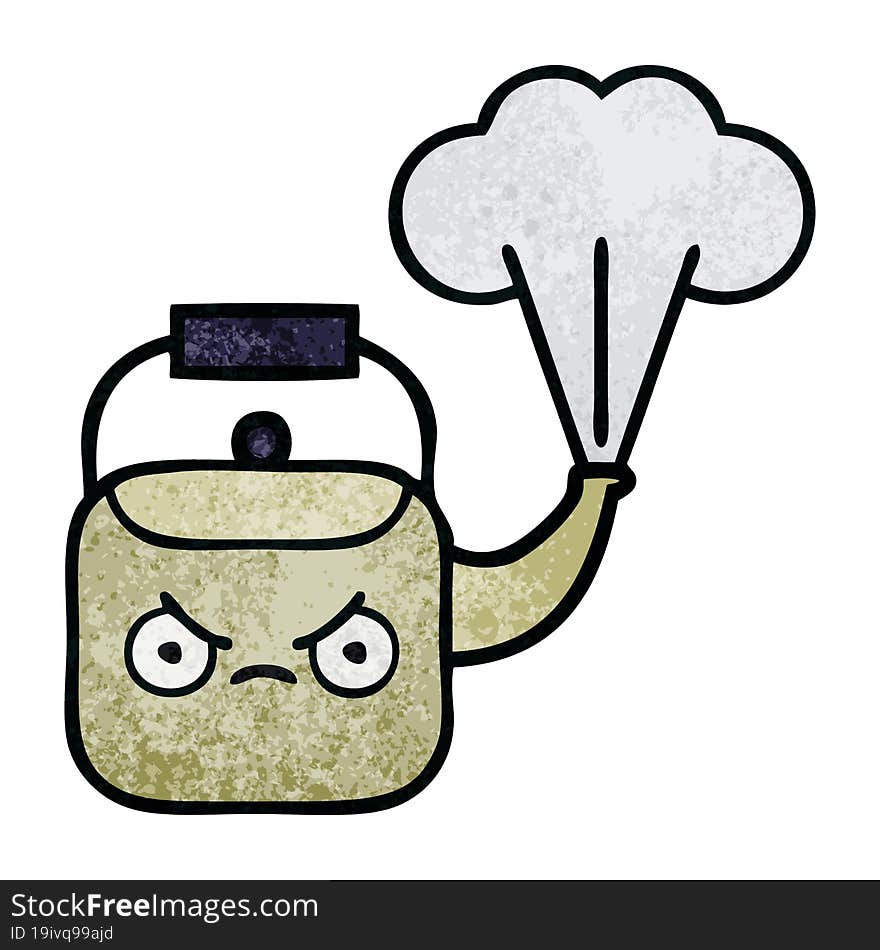 retro grunge texture cartoon of a steaming kettle