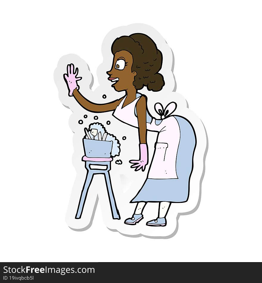 sticker of a cartoon housewife washing up