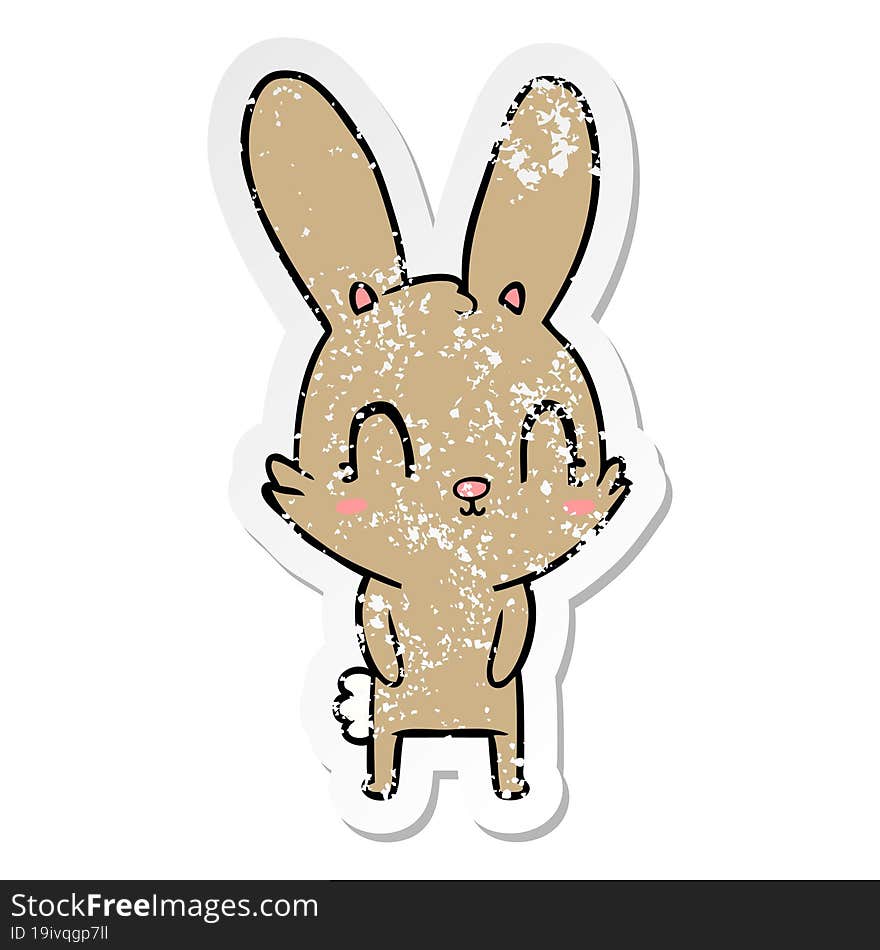 distressed sticker of a cute cartoon rabbit