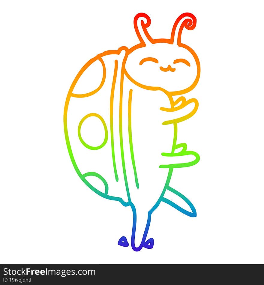 rainbow gradient line drawing of a cartoon cute bug