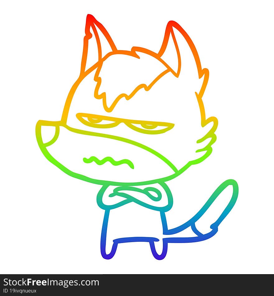 rainbow gradient line drawing cartoon annoyed wolf