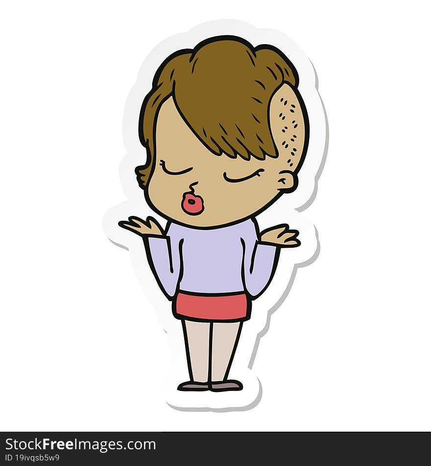 Sticker Of A Cartoon Pretty Hipster Girl