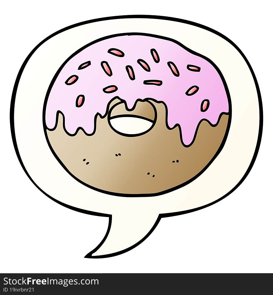 cartoon donut and speech bubble in smooth gradient style