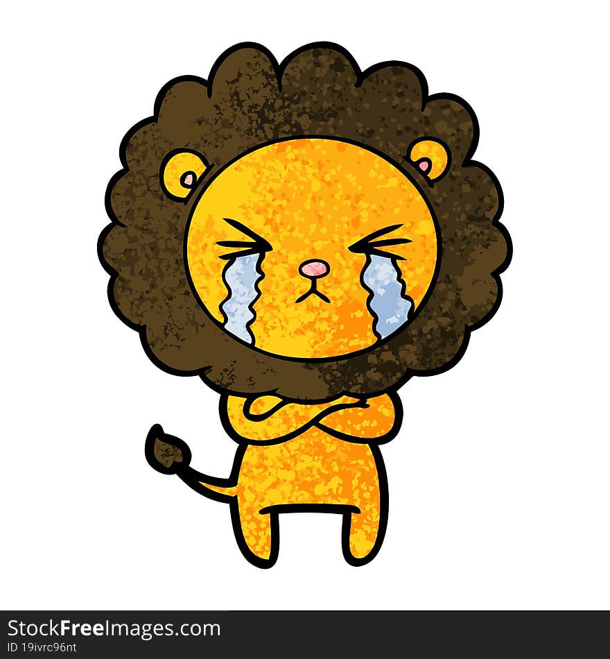 cartoon crying lion with crossed arms. cartoon crying lion with crossed arms