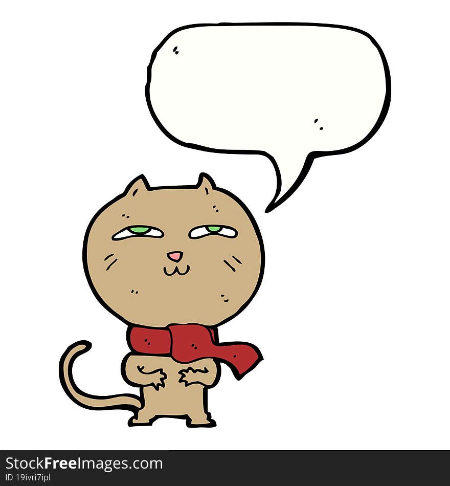 Cartoon Funny Cat Wearing Scarf With Speech Bubble