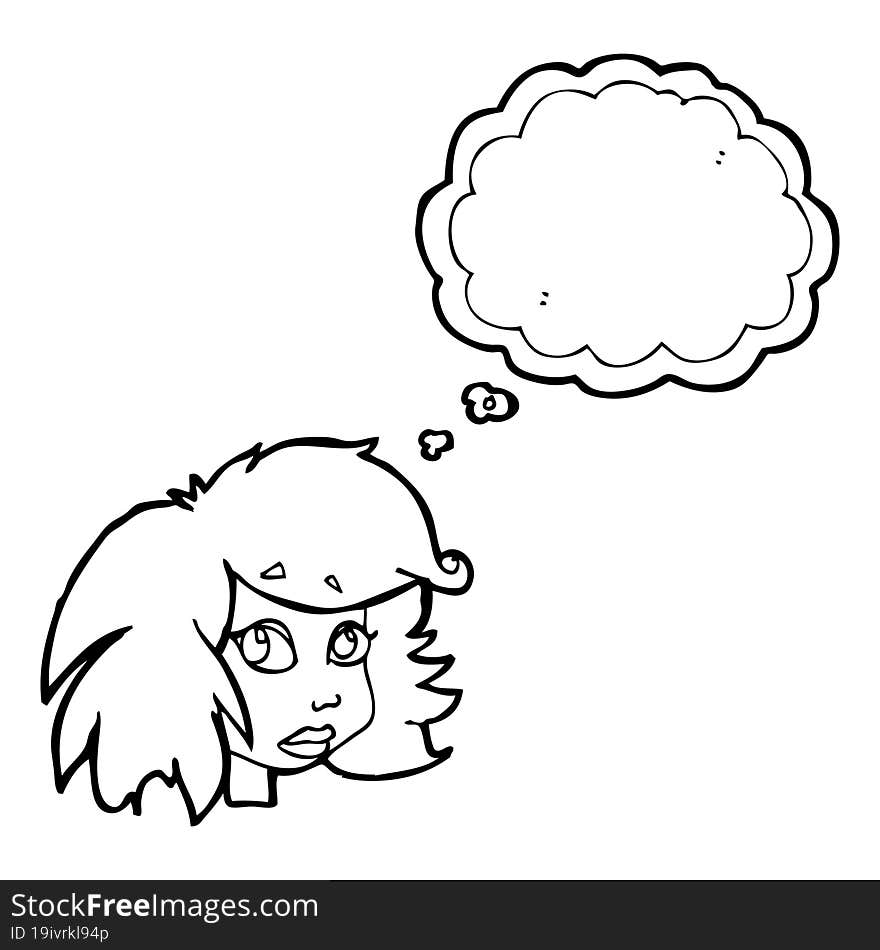 freehand drawn thought bubble cartoon female face