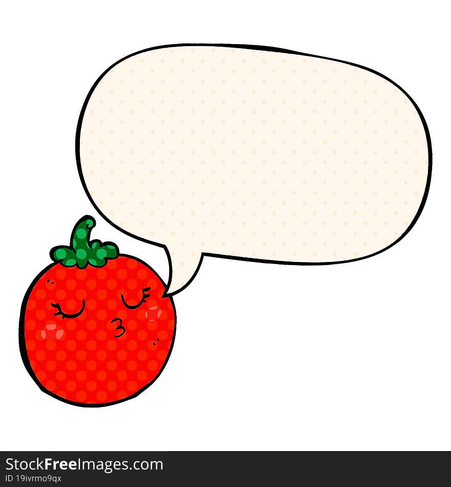 cartoon tomato and speech bubble in comic book style