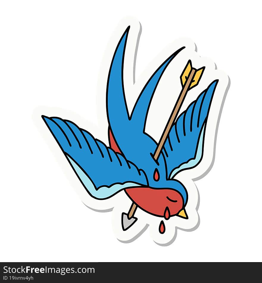 tattoo style sticker of a swallow crying