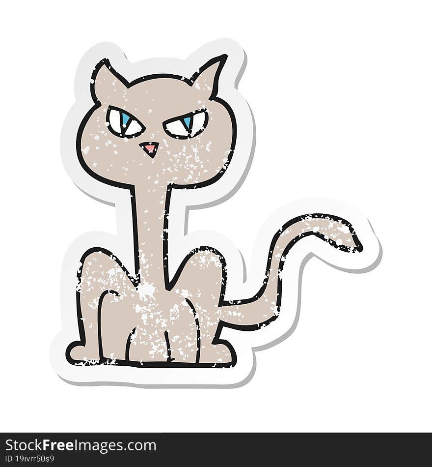 retro distressed sticker of a cartoon angry cat