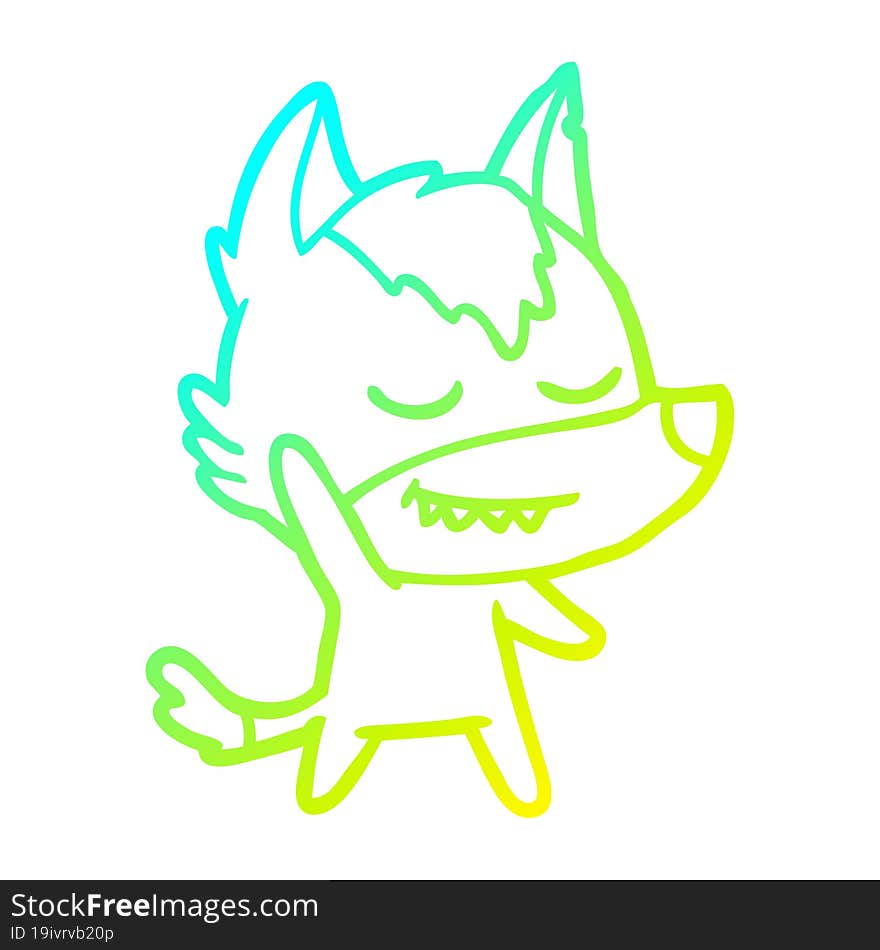 cold gradient line drawing friendly cartoon wolf