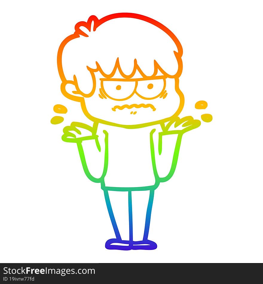 rainbow gradient line drawing annoyed cartoon boy