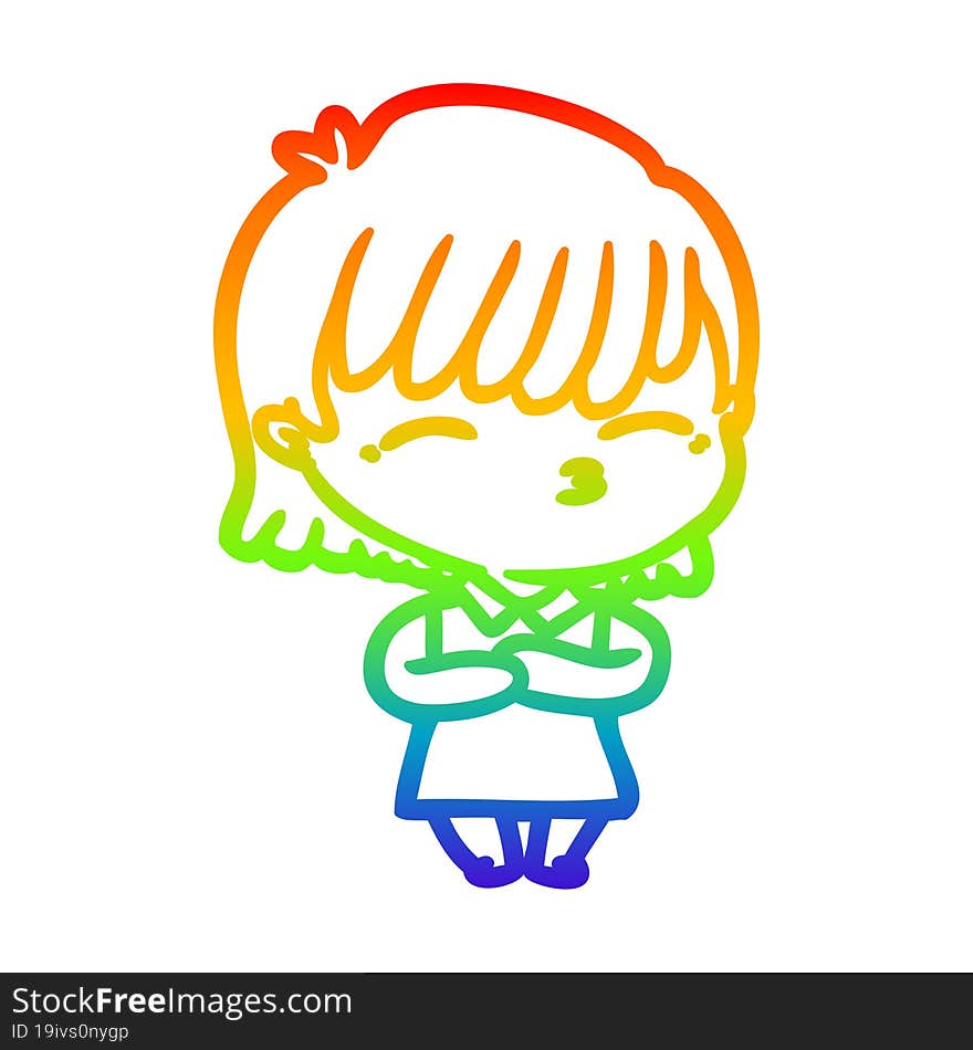 rainbow gradient line drawing of a cartoon woman