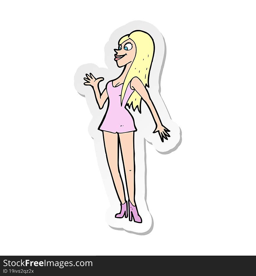 sticker of a cartoon woman in pink dress