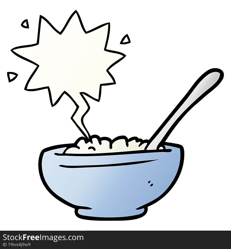 Cartoon Bowl Of Rice And Speech Bubble In Smooth Gradient Style