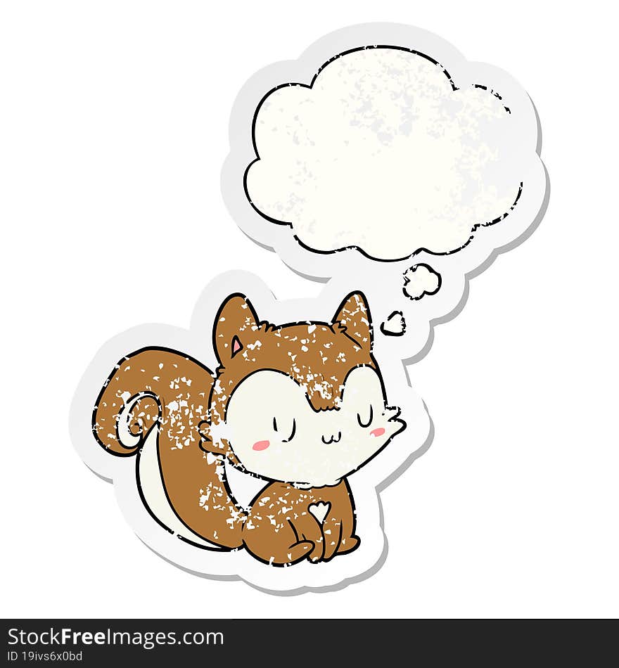 cartoon squirrel and thought bubble as a distressed worn sticker