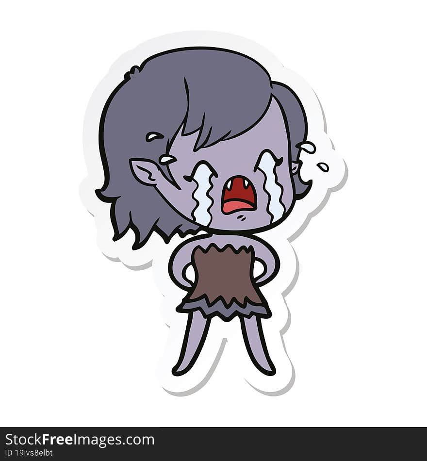 sticker of a cartoon crying vampire girl