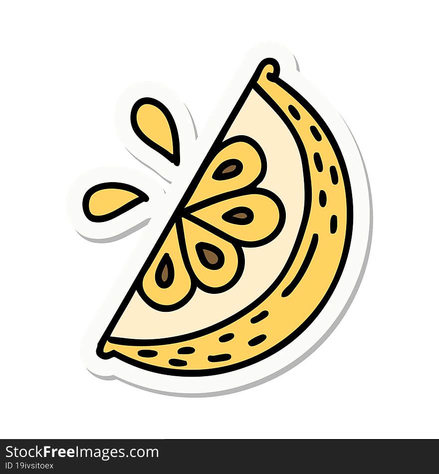 sticker of tattoo in traditional style of a slice of lemon. sticker of tattoo in traditional style of a slice of lemon