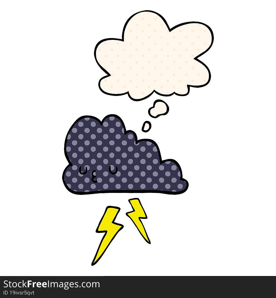 Cartoon Storm Cloud And Thought Bubble In Comic Book Style