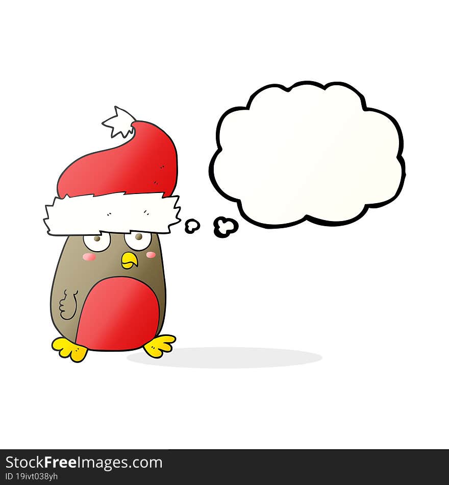 thought bubble cartoon christmas robin wearing santa hat