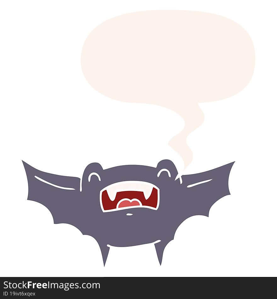 cartoon vampire bat and speech bubble in retro style